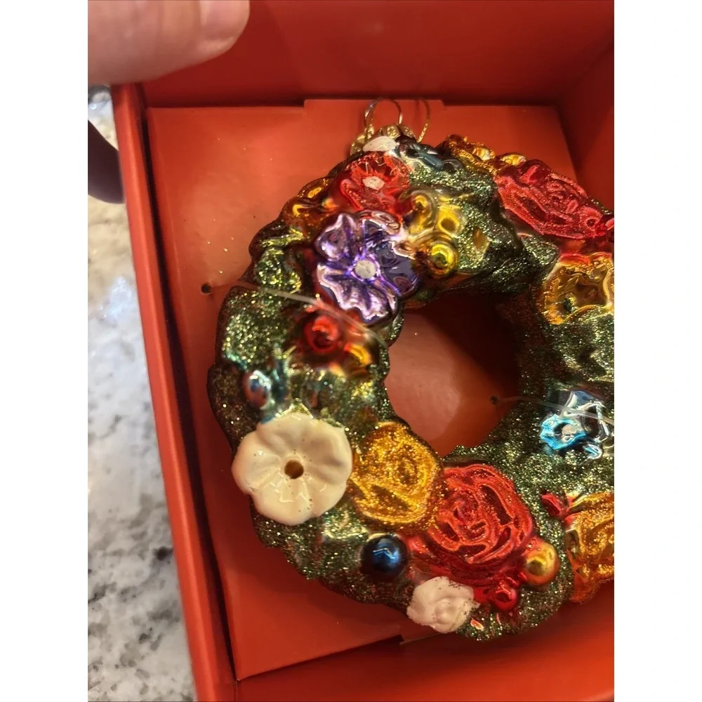 New John Derain Glass Wreath Christmas Ornament Flowers Pansy Rose Target Decor